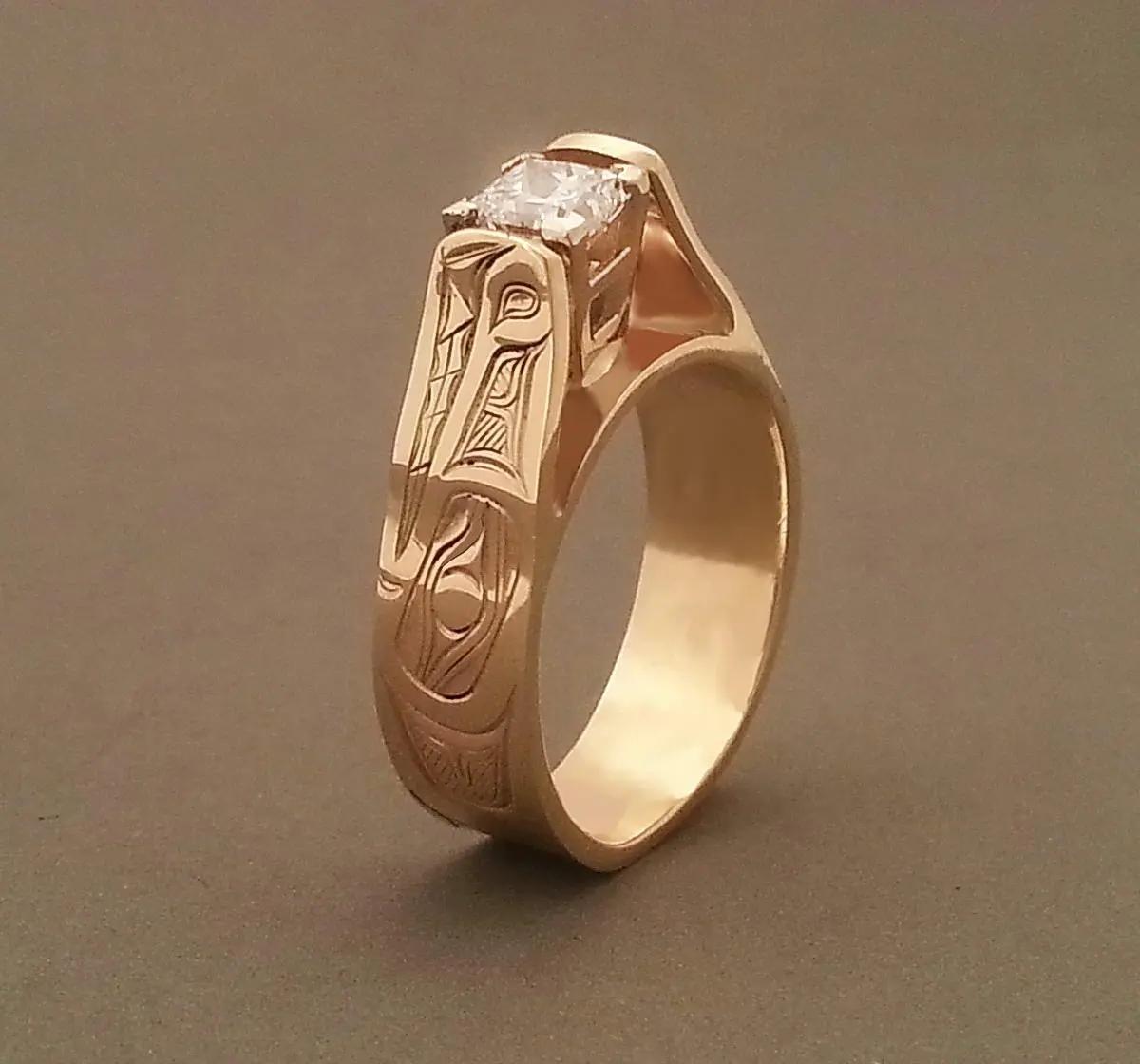 Wolf Diamond Gold Ring