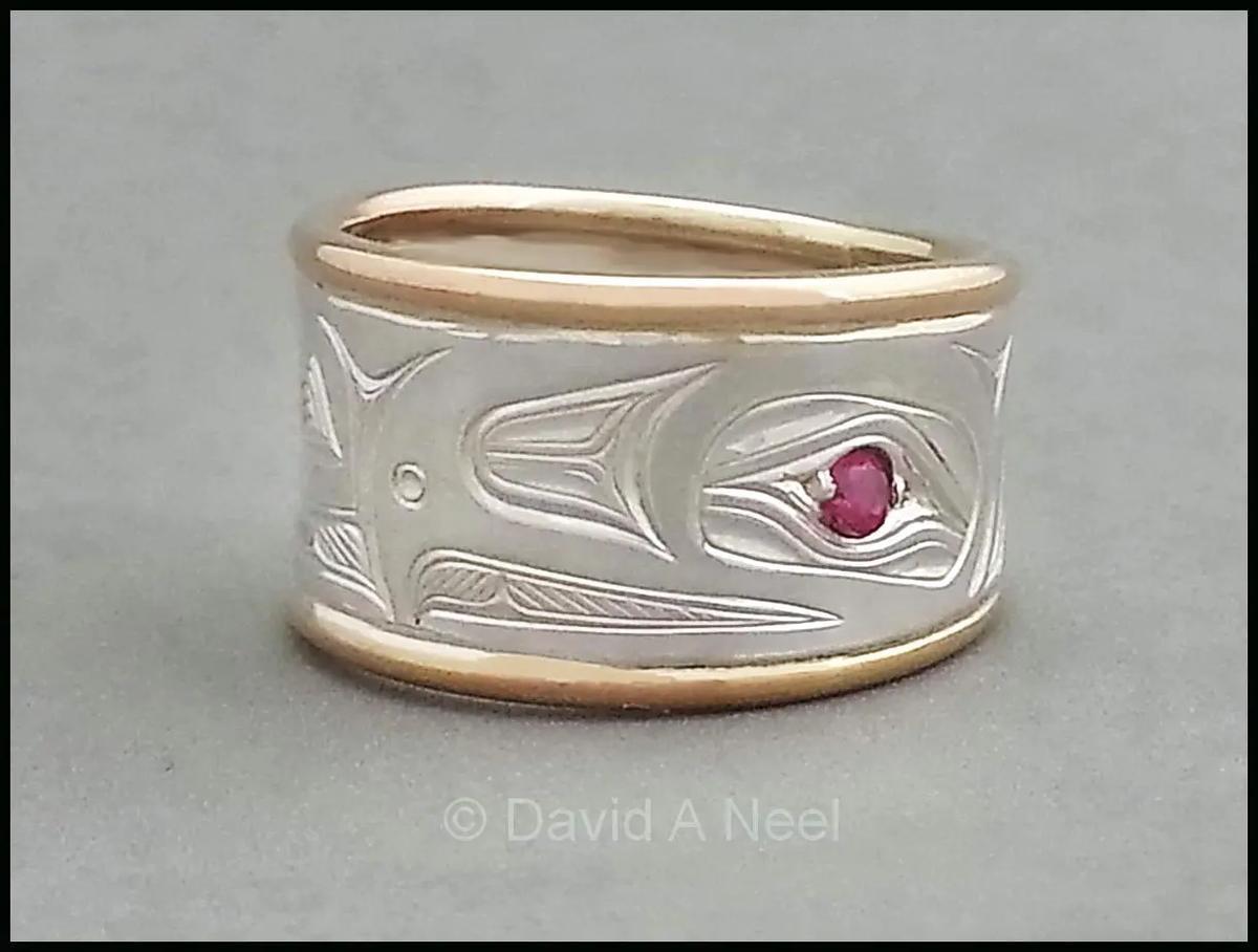 Eagle Silver, Gold & Ruby Ring