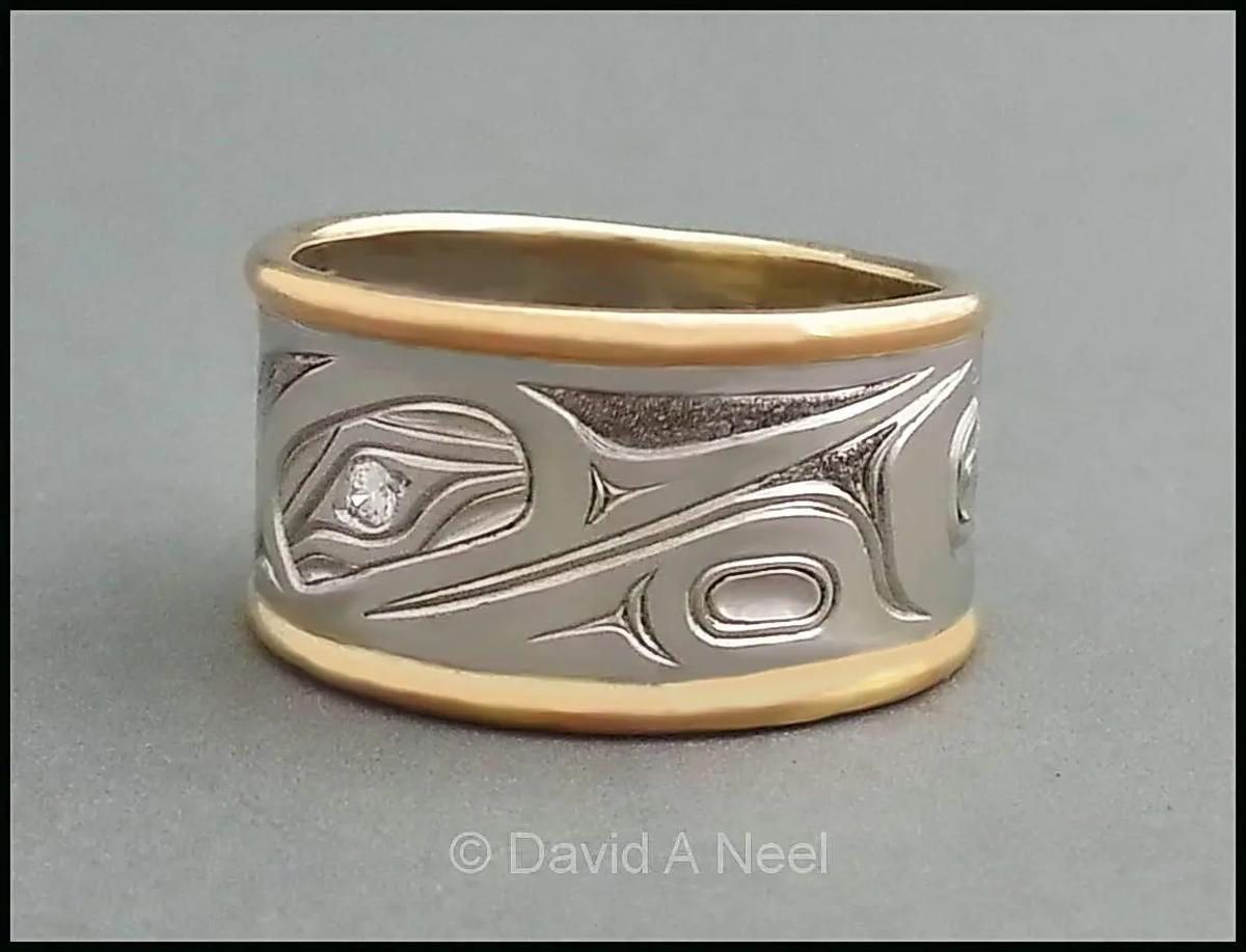 Hummingbird Ring, Platinum & Gold
