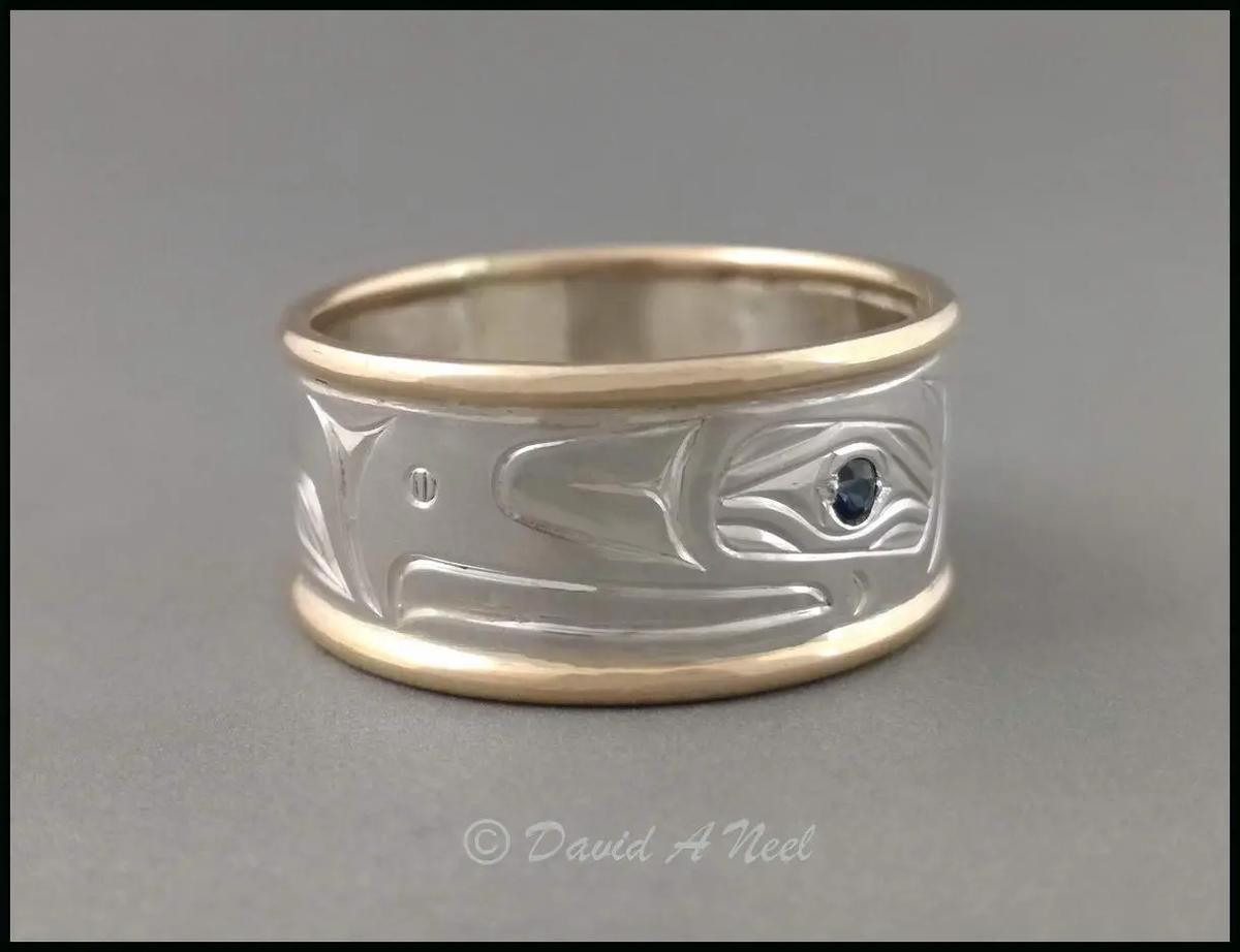 Eagle Silver, Gold & Sapphire Ring