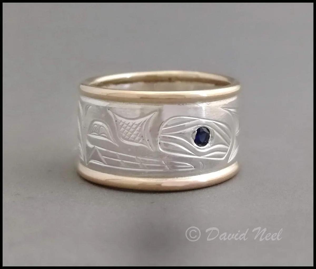 Wolf Ring, Silver, Gold & Sapphire