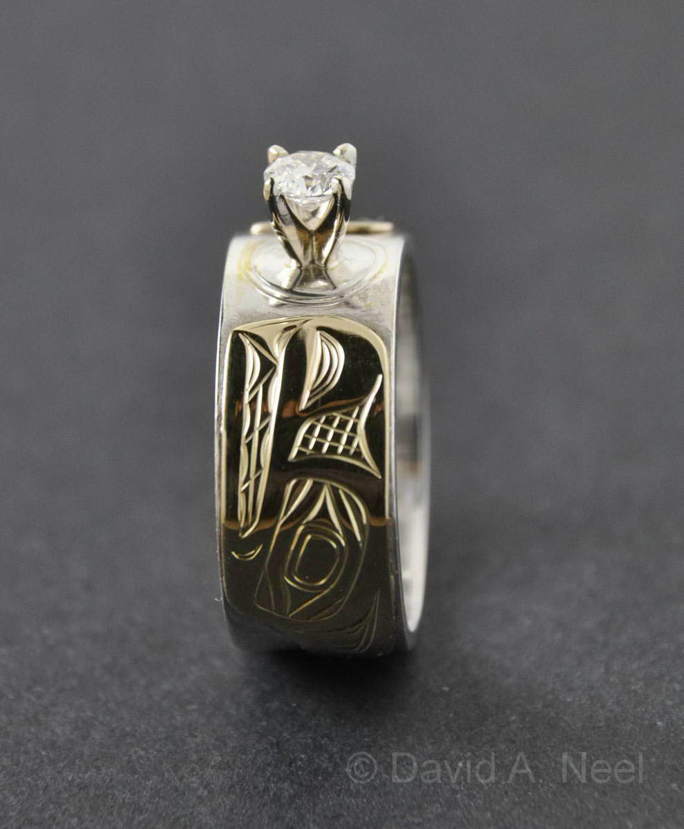 Wolf Silver, Gold & Diamond Ring