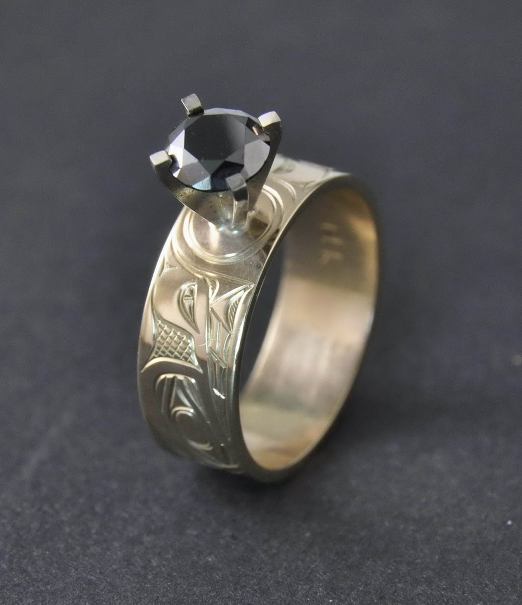 Wolf Ring Black Diamond & Gold