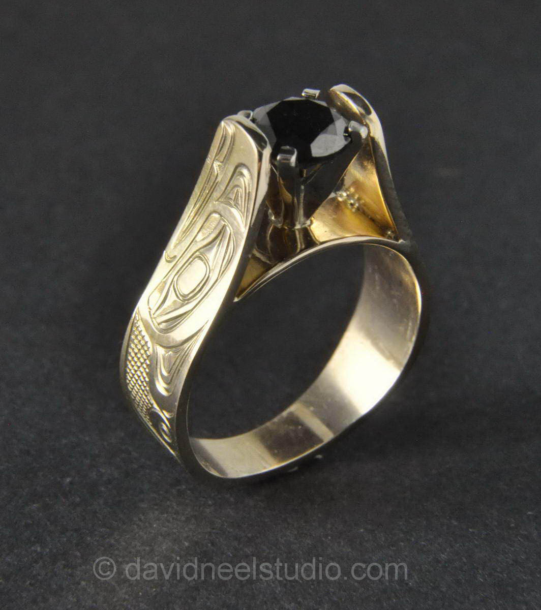Thunderbird Black Diamond Gold Ring