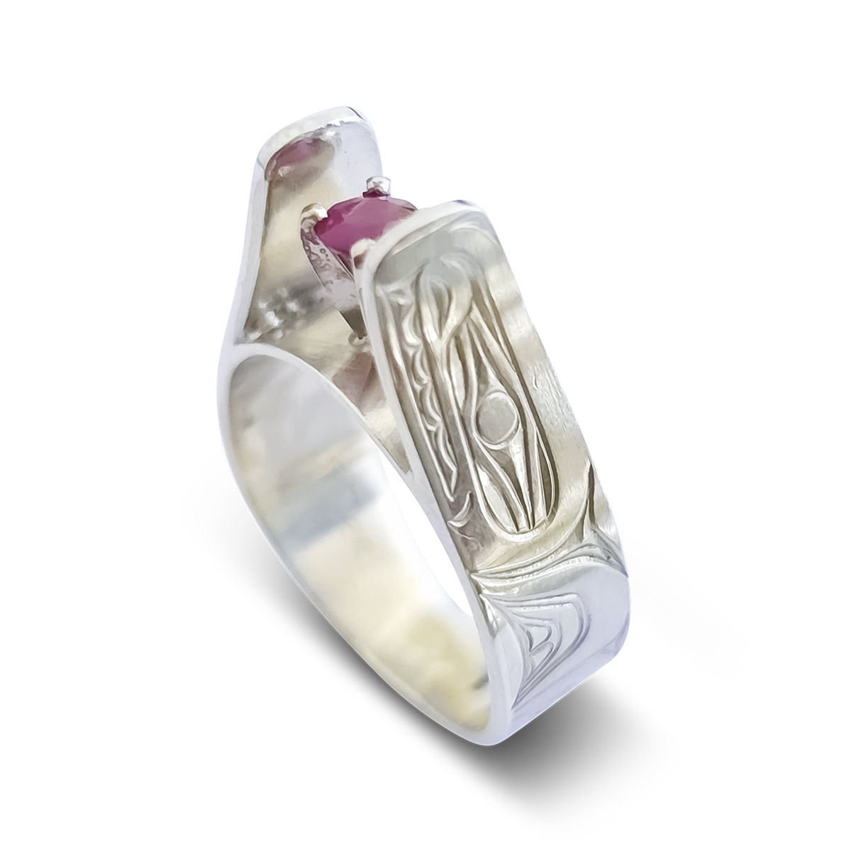 Eagle & Orca Silver / Ruby Ring