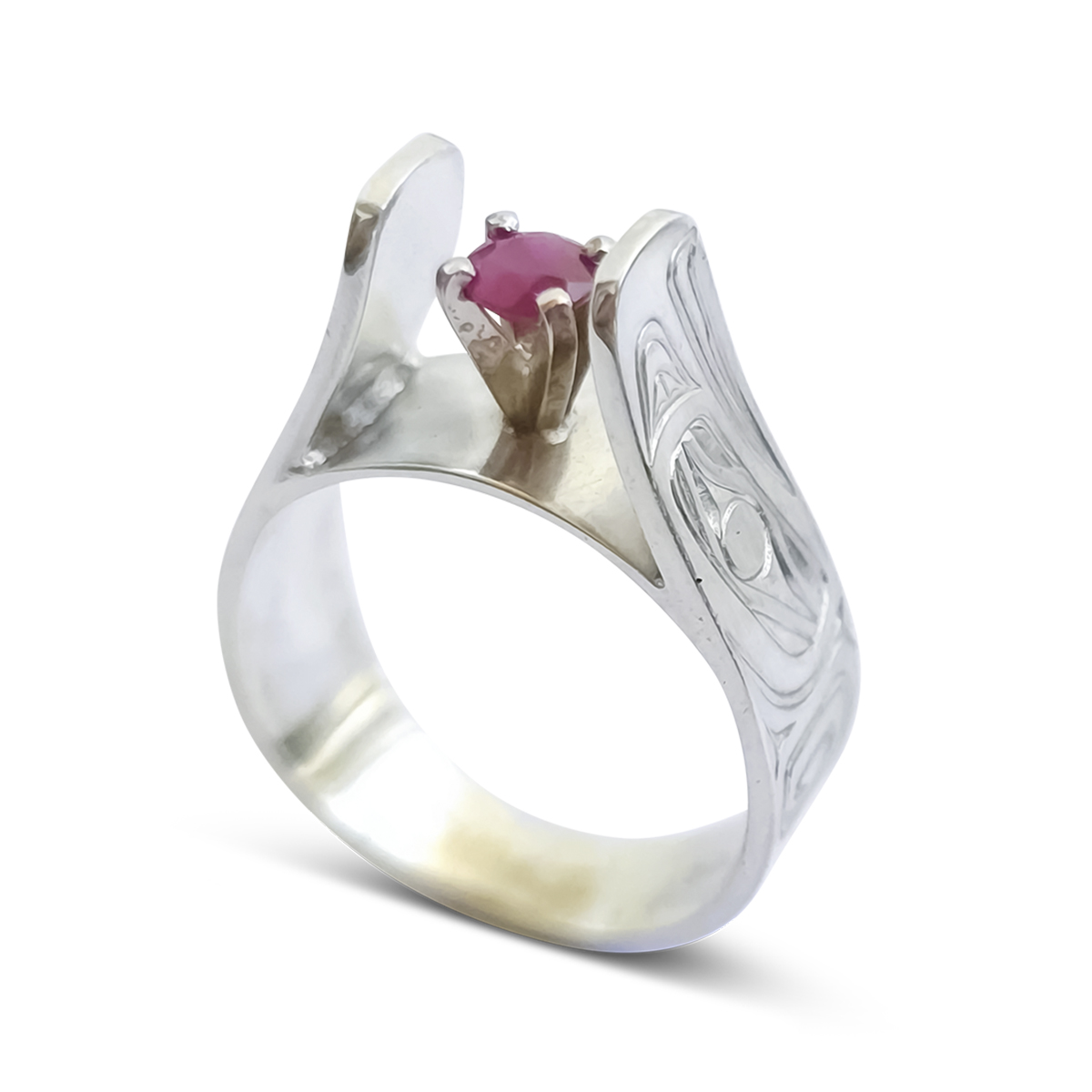 Eagle & Orca Silver / Ruby Ring