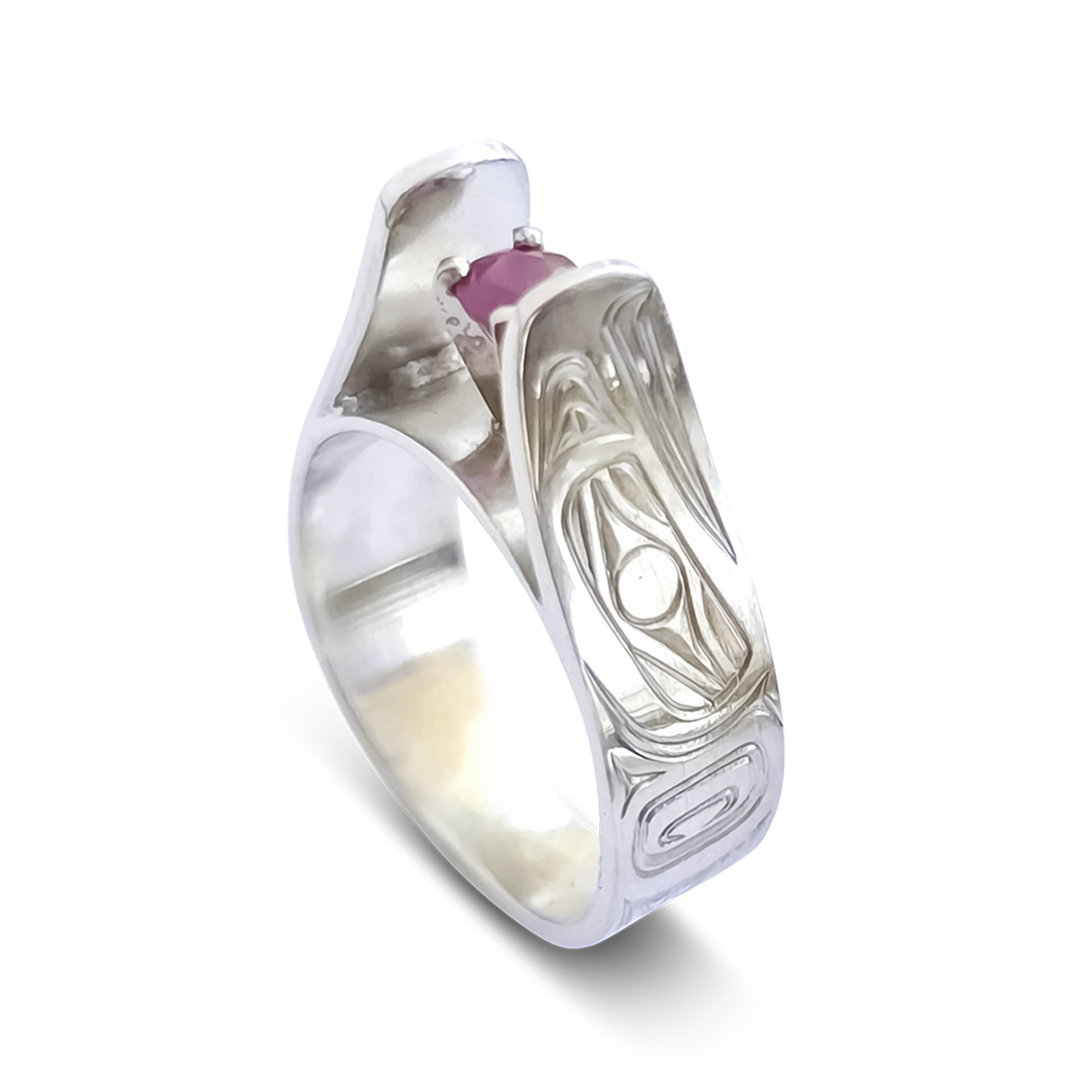 Eagle & Orca Silver / Ruby Ring